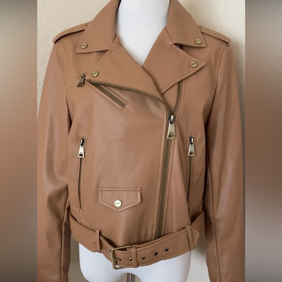 Motorcycles jacket edgy style faux leather zipper jacket camel brown color new - Picture 6 of 12